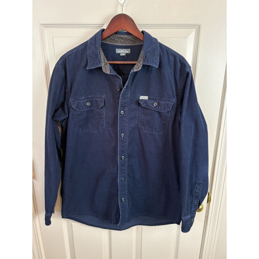 Eddie Bauer Waffle Knit Navy Shacket Camp Shirt Fall Button Down - 443